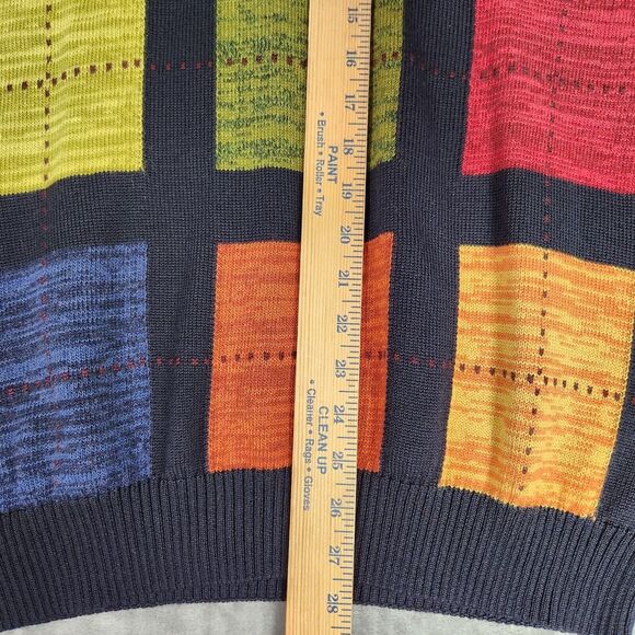 Norm Thompson Sweater Mens L Blue Multi Geometric Wool Blend Grandpa Core Italy - Picture 6 of 6